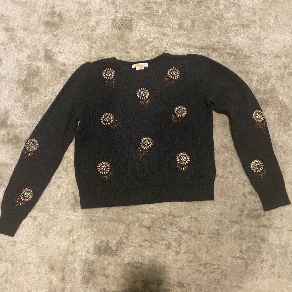 BODEN size is 2 grey sweater with pink jewels